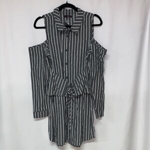 Gray and White Striped Cold Shoulder Dress